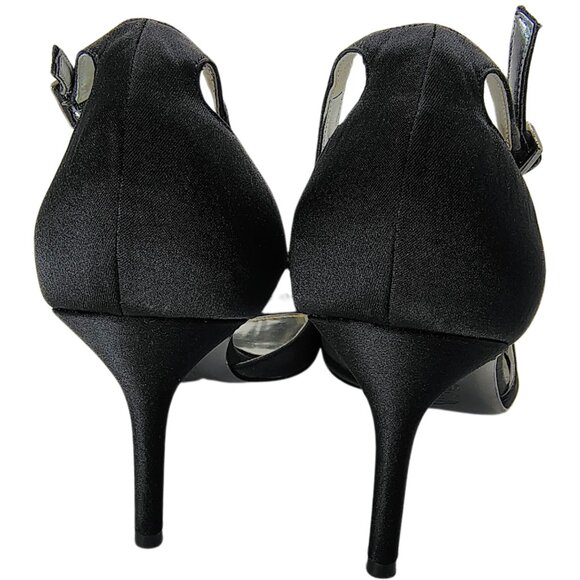 Nina New York Black Satin Rhinestone Ankle Strap Heels Size 8M - Picture 5 of 8